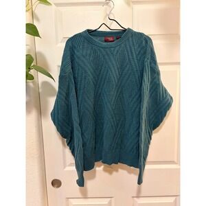 Cambridge Classics Mervyns Vintage Teal Cotton Knit Sweater XL Diamond Pattern